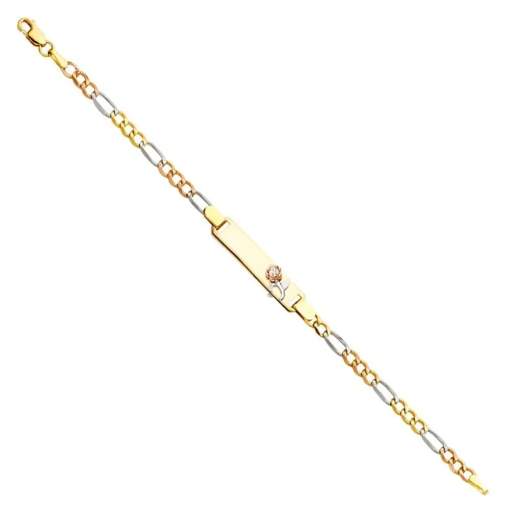 Girls 14k Gold Flower ID Bracelet 6 inches